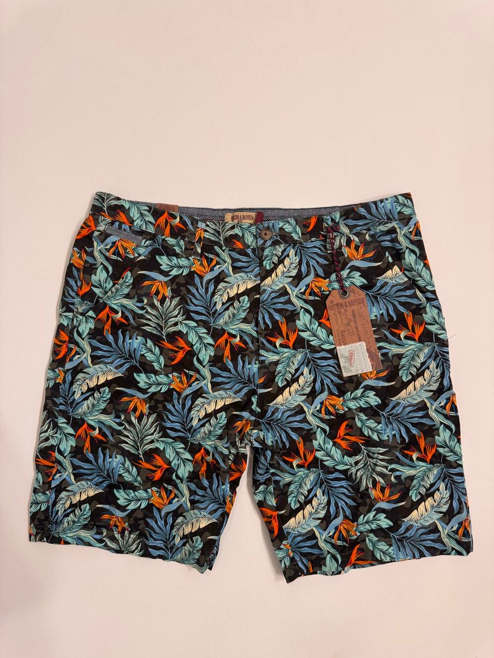 NWT Hudson and Barrow Men's Chino Casual Tropical Print Shorts Multicolor Size38